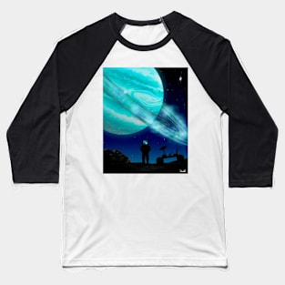 Blue ringed planet and astronaut Baseball T-Shirt